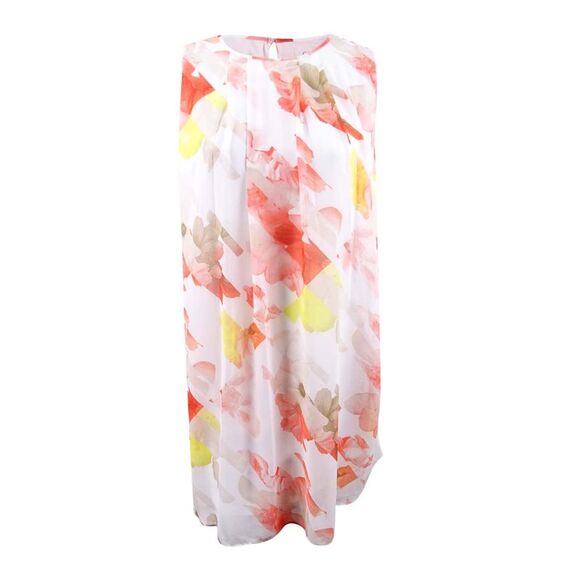 Calvin Klein Women's Plus Size Printed Pleated Shift Dress - Porcelain Rose - Picture 1 of 2
